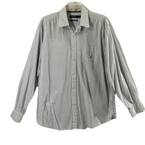 Nautica Shirt‎ Mens Large Blue Yellow Plaid Button Up Long Sleeve Two Ply Cotton